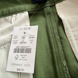 J Crew Cotton Camp Pant Green Sz 12 NWT